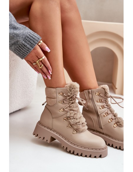 Warm ankle boots with zipper made of eco leather beige Willatta