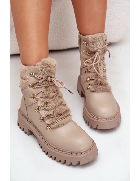 Warm ankle boots with zipper made of eco leather beige Willatta