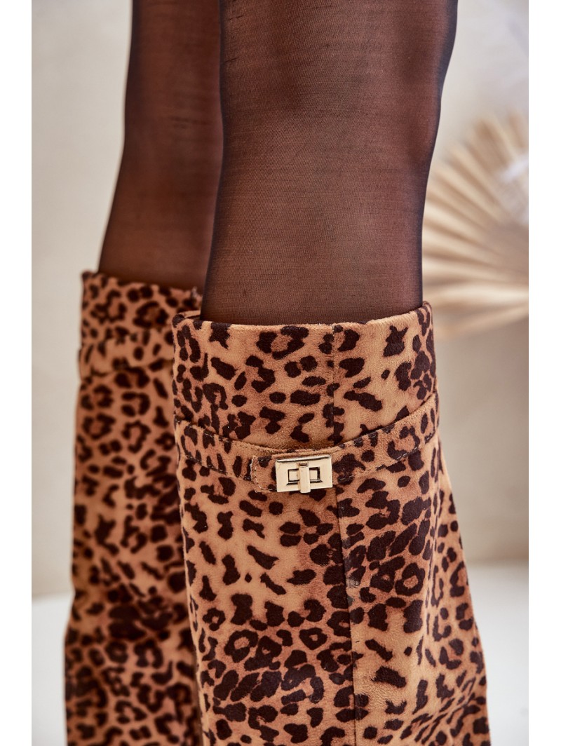 Women's Knee High Heeled Boots Leopard Brown Portora