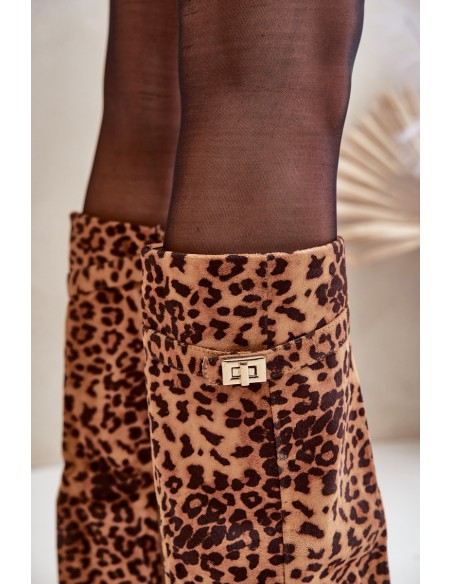 Women's Knee High Heeled Boots Leopard Brown Portora
