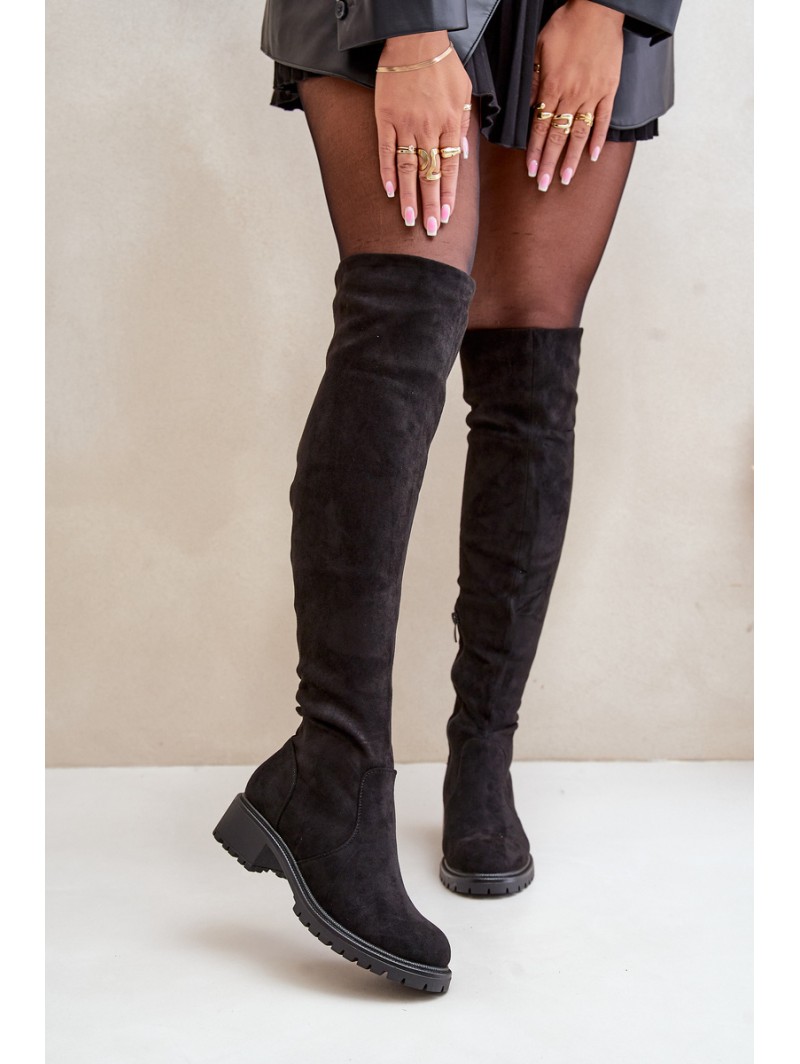 Knee High Boots With Flat Heel Black Filora