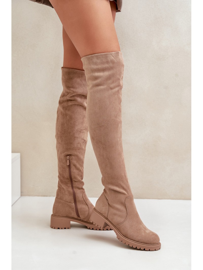 Knee High Boots Flat Heel Beige Filora