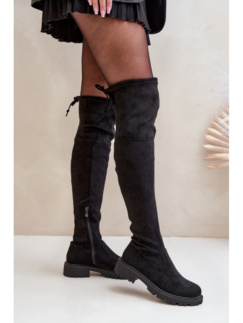 Knee High Boots With Flat Heel Made Of Eco Suede Black Arkelia