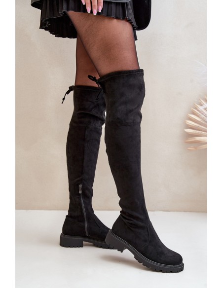 Knee High Boots With Flat Heel Made Of Eco Suede Black Arkelia