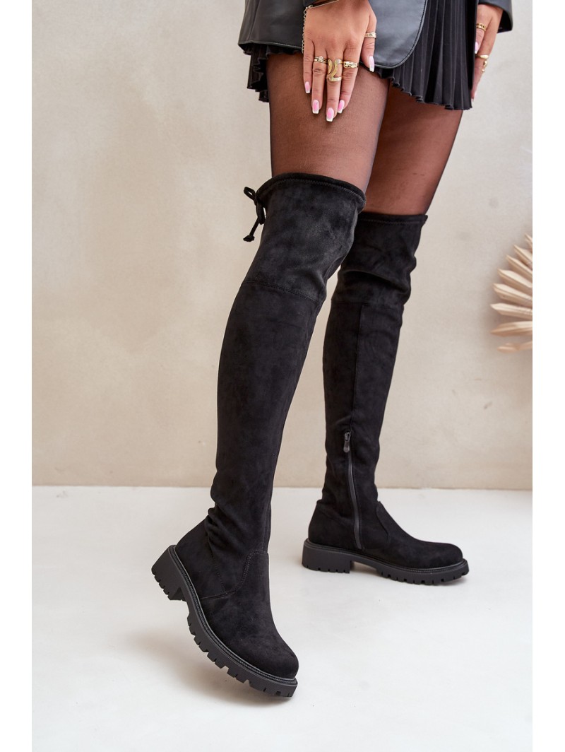 Knee High Boots With Flat Heel Made Of Eco Suede Black Arkelia