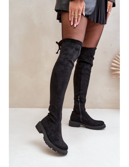 Knee High Boots With Flat Heel Made Of Eco Suede Black Arkelia