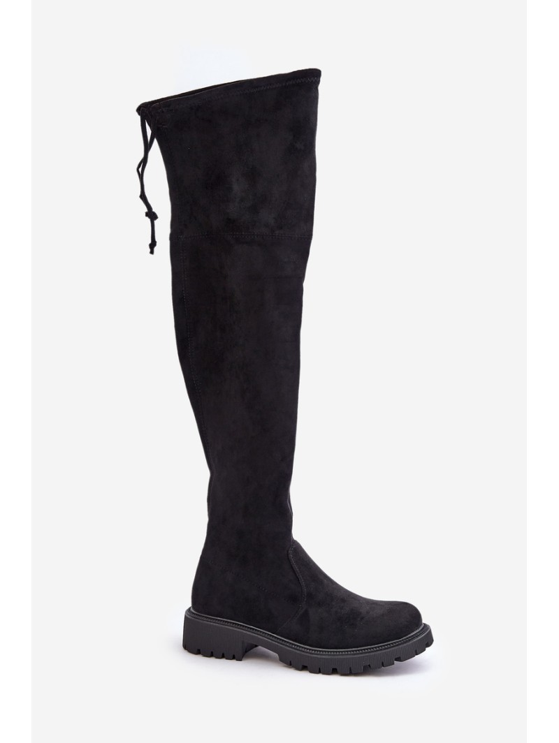 Knee High Boots With Flat Heel Made Of Eco Suede Black Arkelia
