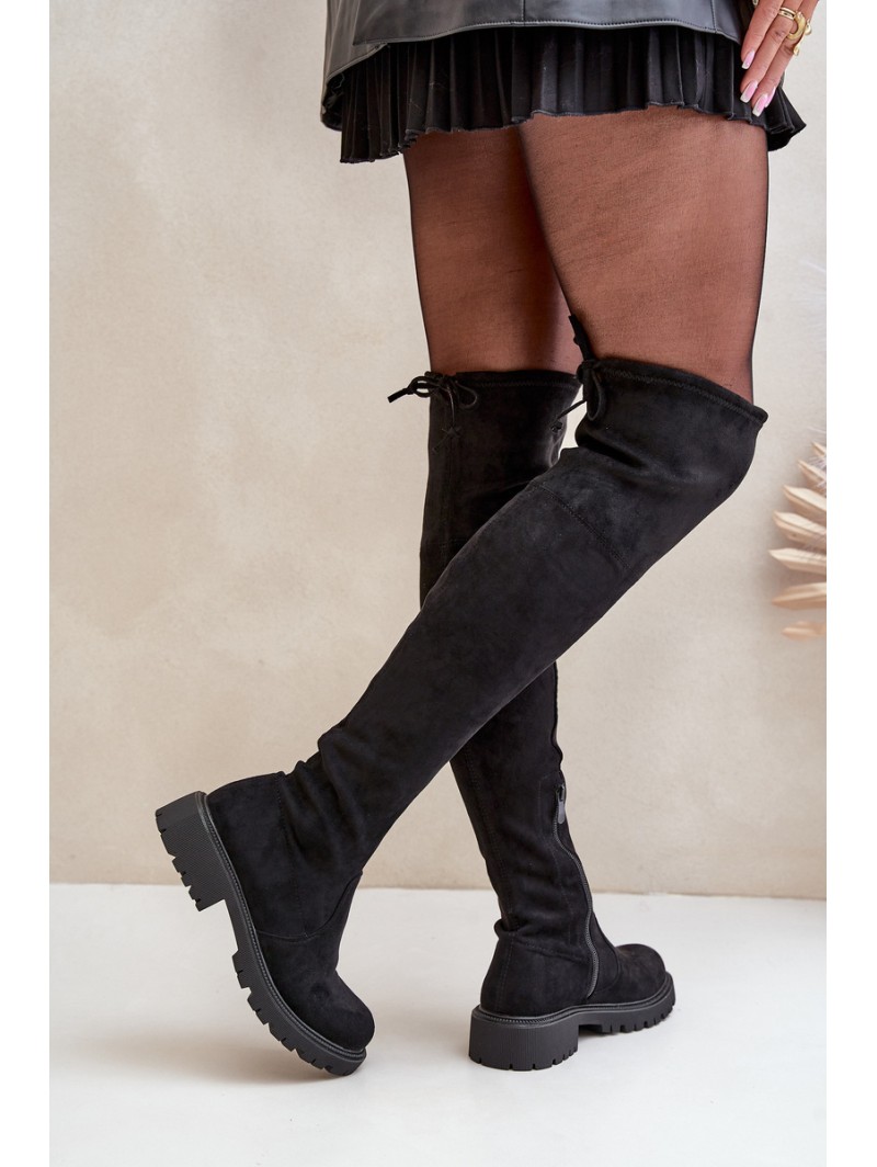 Knee High Boots With Flat Heel Made Of Eco Suede Black Arkelia