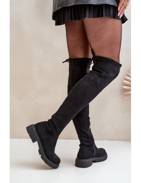 Knee High Boots With Flat Heel Made Of Eco Suede Black Arkelia