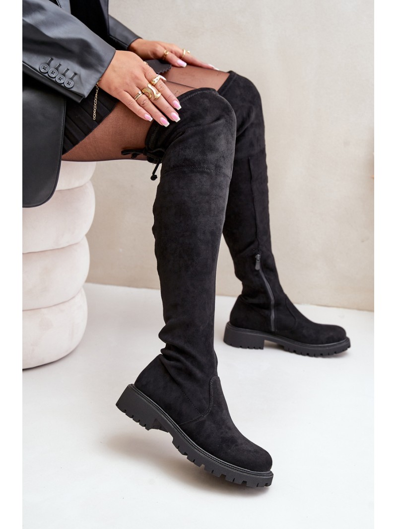 Knee High Boots With Flat Heel Made Of Eco Suede Black Arkelia