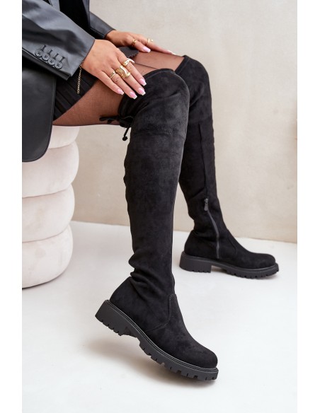 Knee High Boots With Flat Heel Made Of Eco Suede Black Arkelia