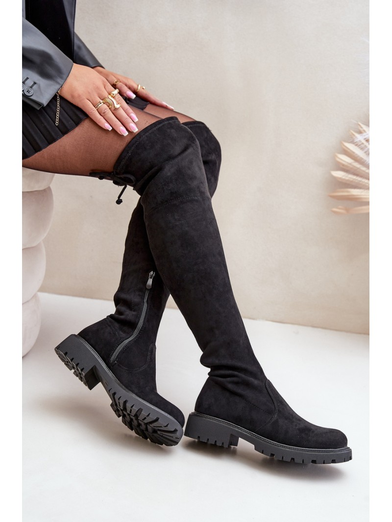 Knee High Boots With Flat Heel Made Of Eco Suede Black Arkelia