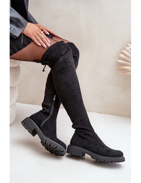 Knee High Boots With Flat Heel Made Of Eco Suede Black Arkelia
