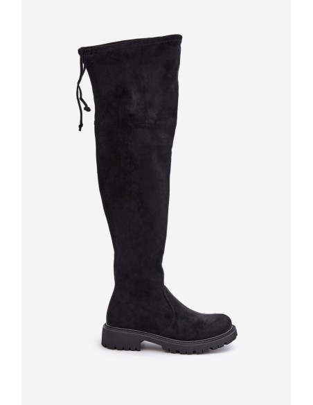 Knee High Boots With Flat Heel Made Of Eco Suede Black Arkelia