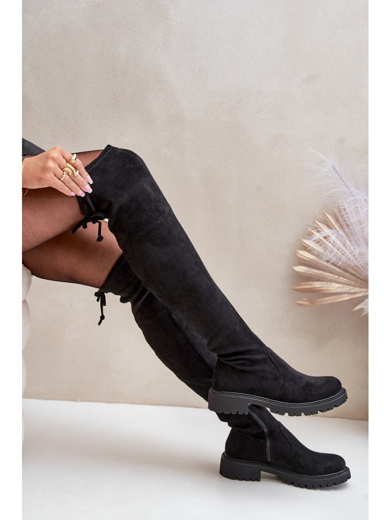 Knee High Boots With Flat Heel Made Of Eco Suede Black Arkelia