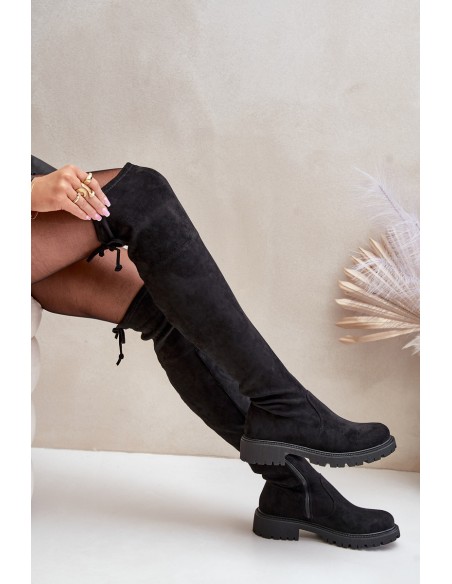 Knee High Boots With Flat Heel Made Of Eco Suede Black Arkelia