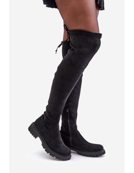 Knee High Boots With Flat Heel Made Of Eco Suede Black Arkelia