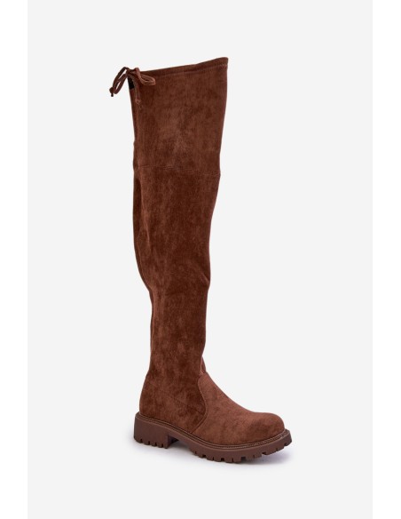 Knee High Boots With Flat Heel Made Of Eco Suede Brown Arkelia