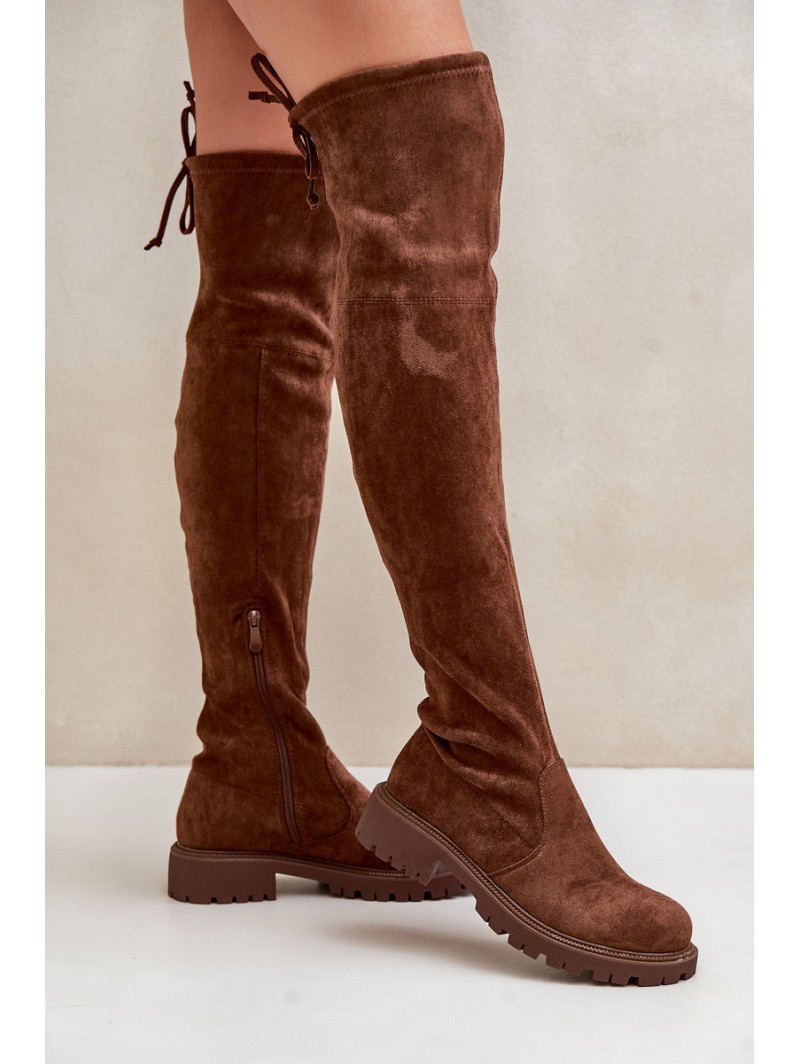 Knee High Boots With Flat Heel Made Of Eco Suede Brown Arkelia