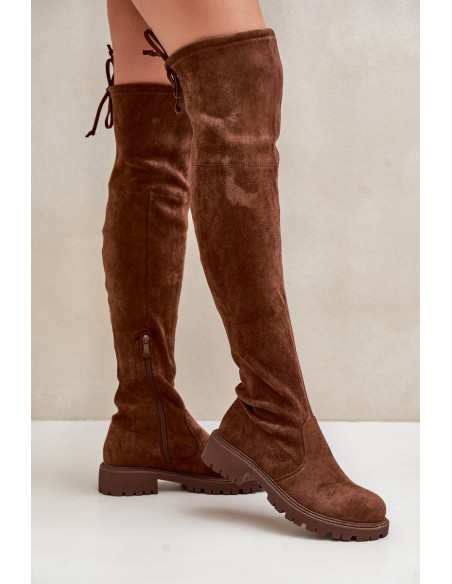 Knee High Boots With Flat Heel Made Of Eco Suede Brown Arkelia