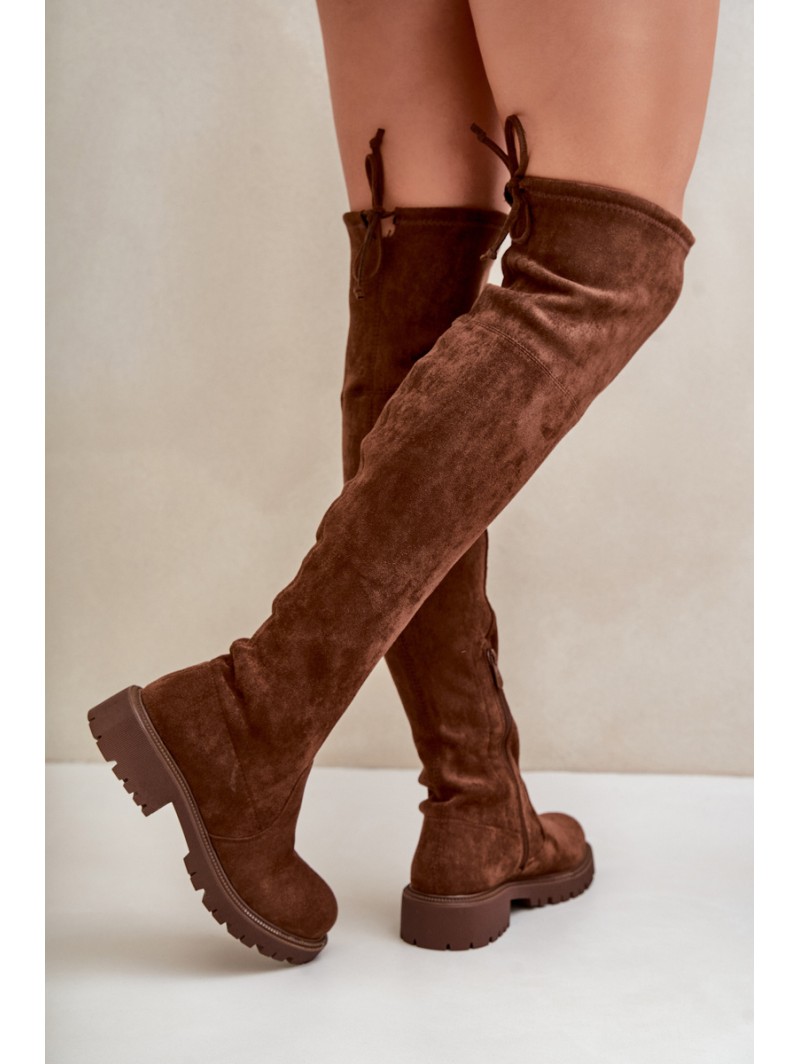 Knee High Boots With Flat Heel Made Of Eco Suede Brown Arkelia