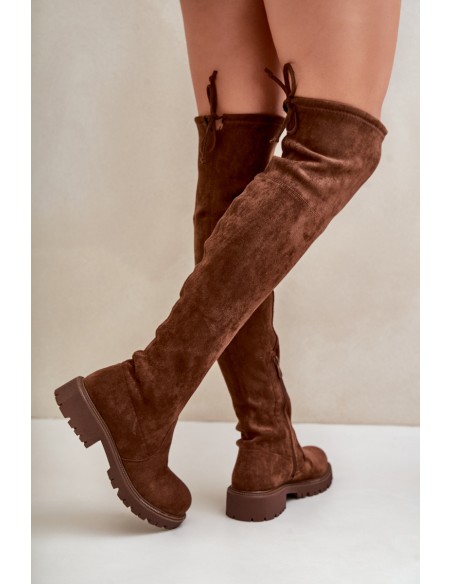 Knee High Boots With Flat Heel Made Of Eco Suede Brown Arkelia