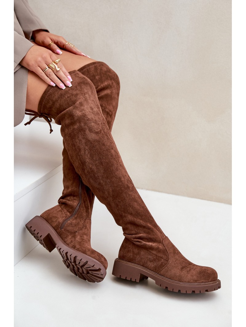 Knee High Boots With Flat Heel Made Of Eco Suede Brown Arkelia