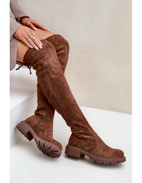 Knee High Boots With Flat Heel Made Of Eco Suede Brown Arkelia