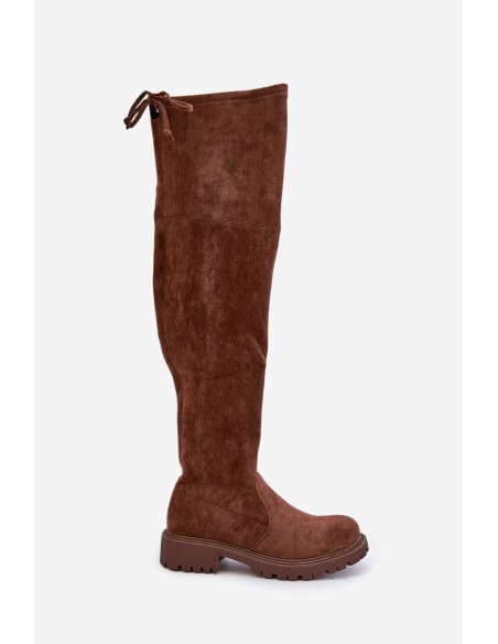 Knee High Boots With Flat Heel Made Of Eco Suede Brown Arkelia
