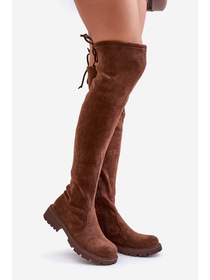 Knee High Boots With Flat Heel Made Of Eco Suede Brown Arkelia