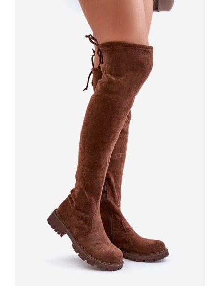 Knee High Boots With Flat Heel Made Of Eco Suede Brown Arkelia