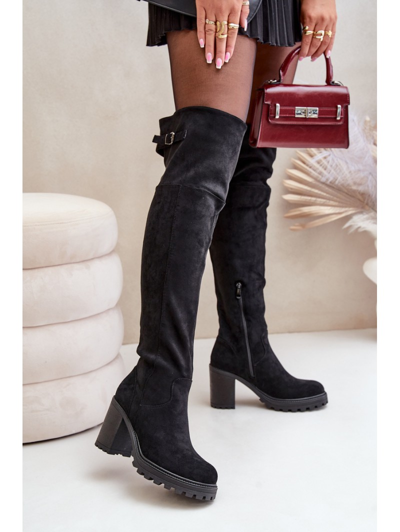 Heeled Boots With Knee High Shaft Insulated Black Niaviera