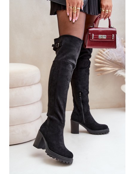 Heeled Boots With Knee High Shaft Insulated Black Niaviera