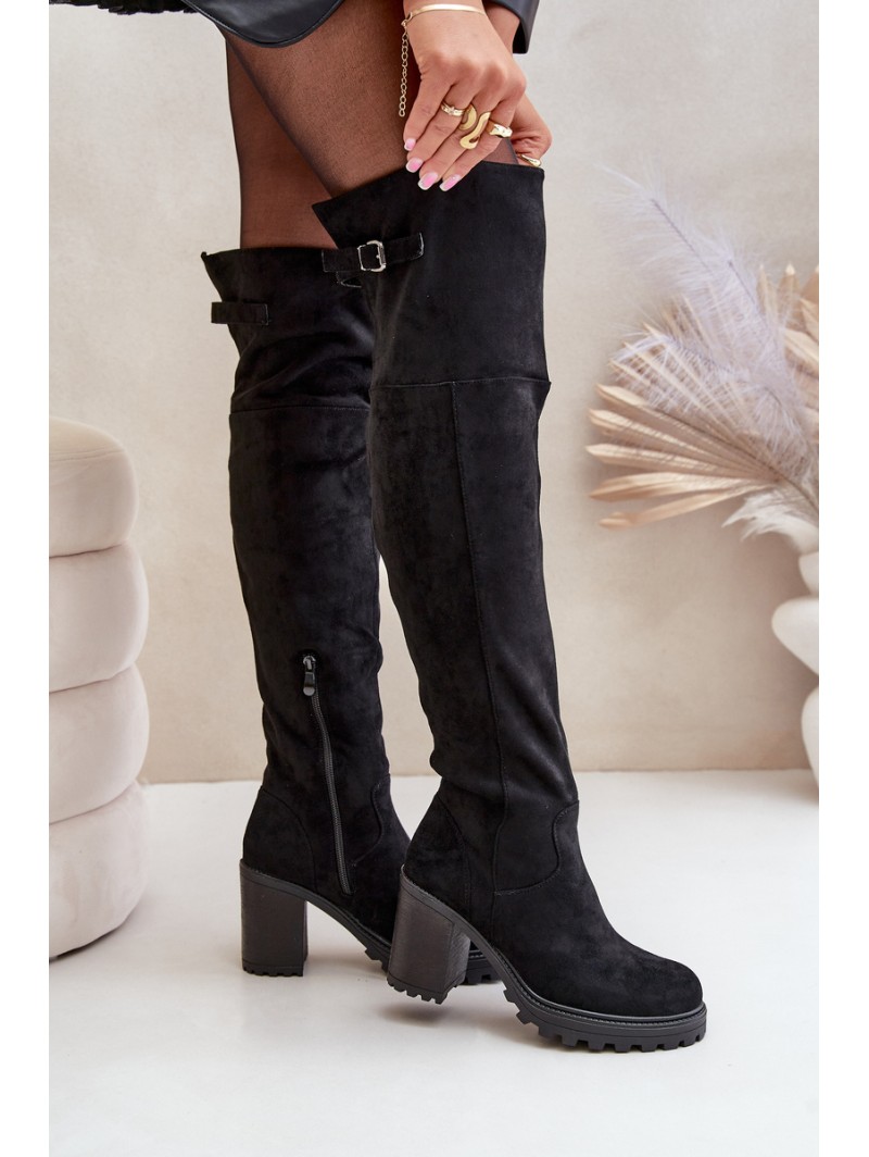 Heeled Boots With Knee High Shaft Insulated Black Niaviera