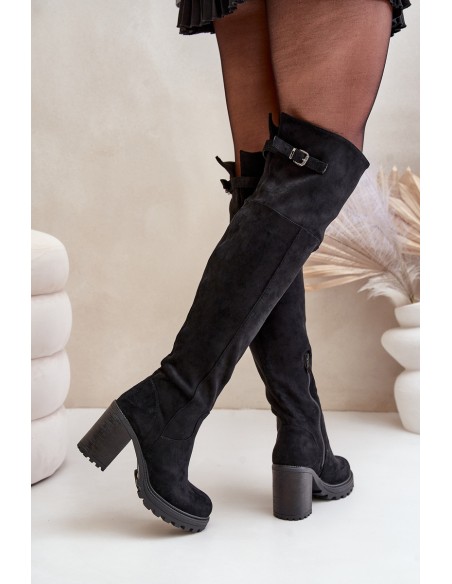 Heeled Boots With Knee High Shaft Insulated Black Niaviera