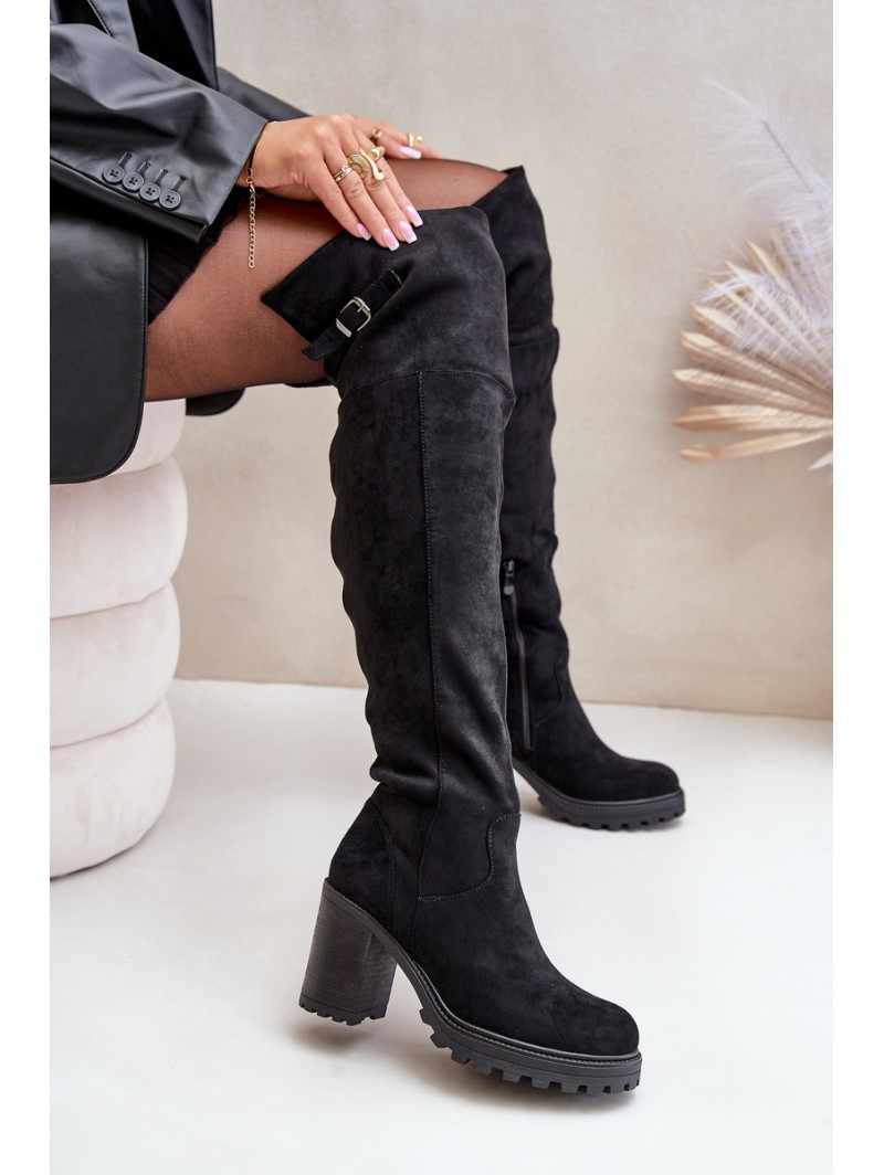 Heeled Boots With Knee High Shaft Insulated Black Niaviera