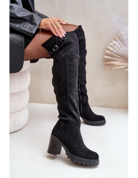 Heeled Boots With Knee High Shaft Insulated Black Niaviera