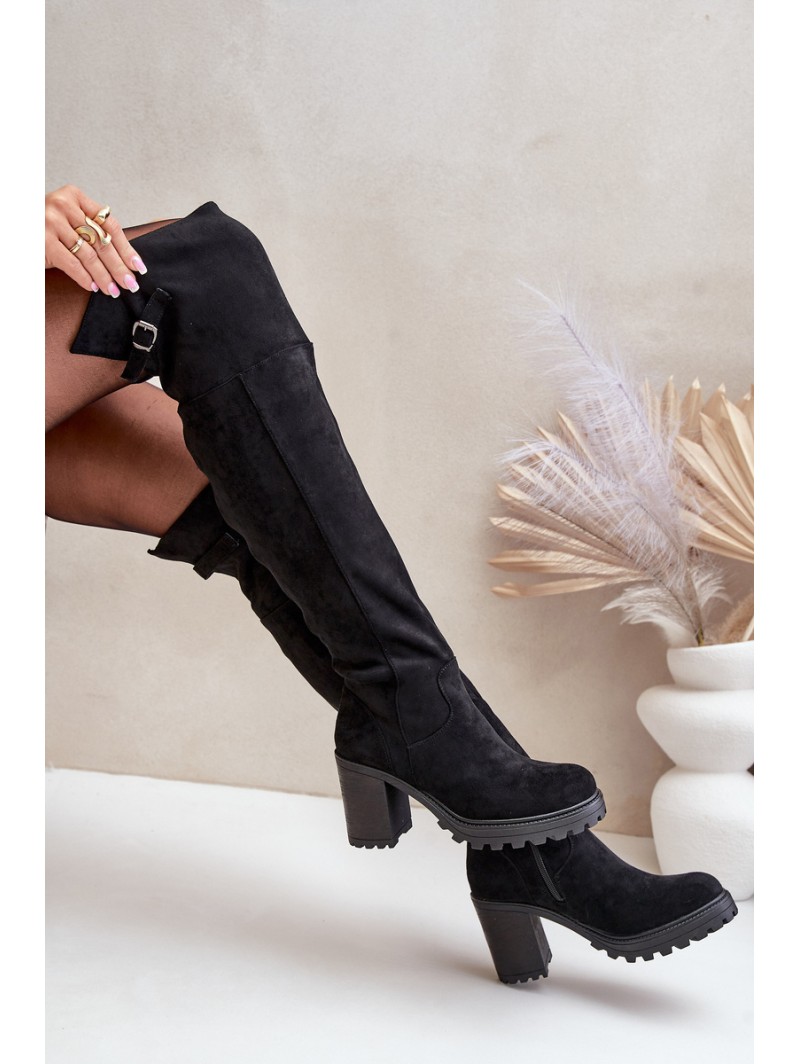 Heeled Boots With Knee High Shaft Insulated Black Niaviera