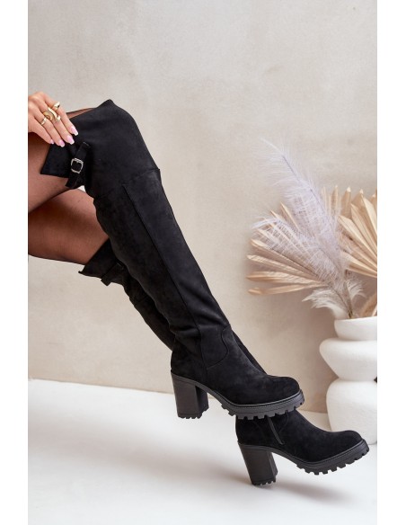 Heeled Boots With Knee High Shaft Insulated Black Niaviera