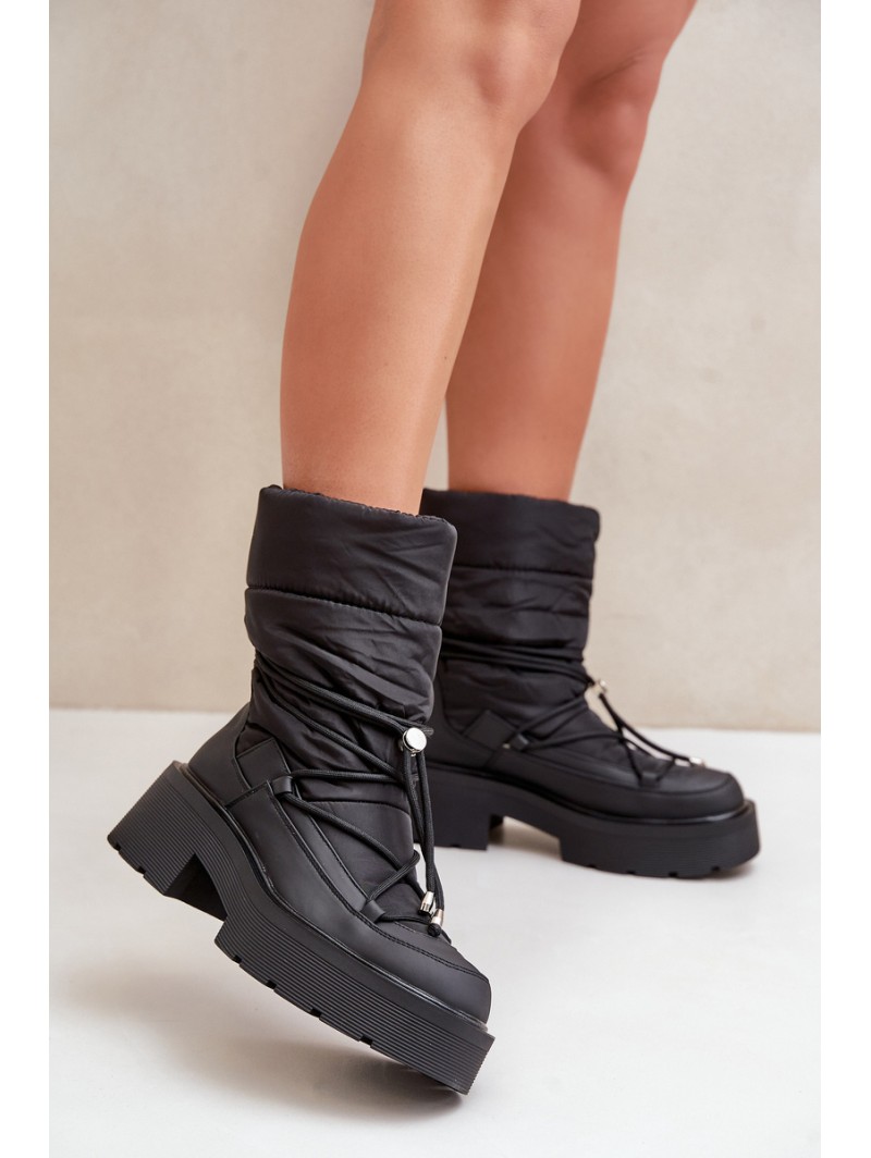 Women's Snow Boots On Platform And Flat Heel Black Seandriel