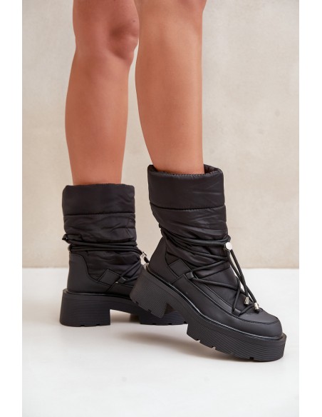 Women's Snow Boots On Platform And Flat Heel Black Seandriel