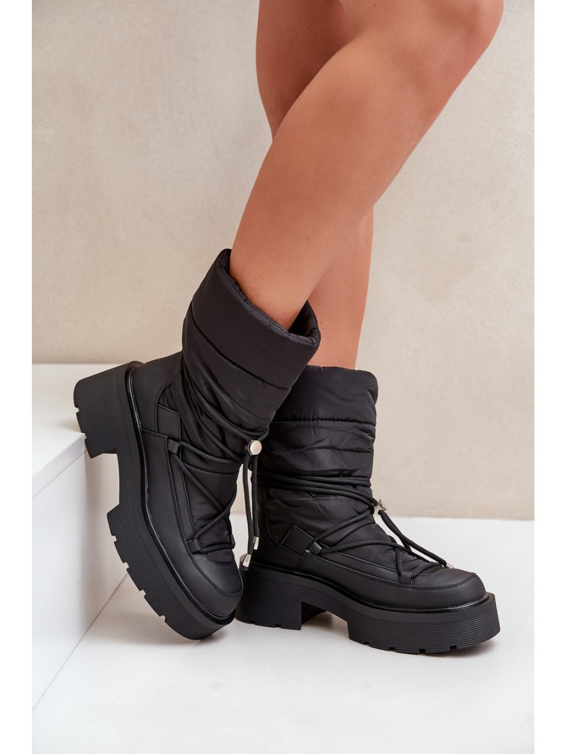 Women's Snow Boots On Platform And Flat Heel Black Seandriel