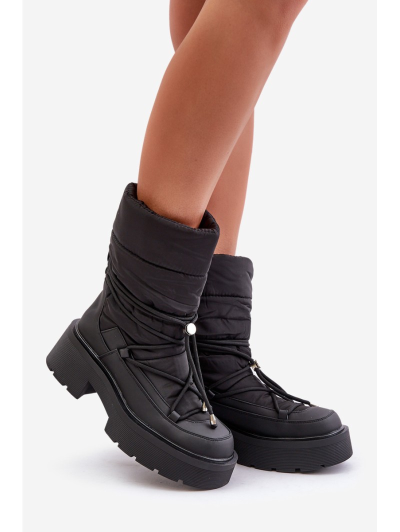 Women's Snow Boots On Platform And Flat Heel Black Seandriel