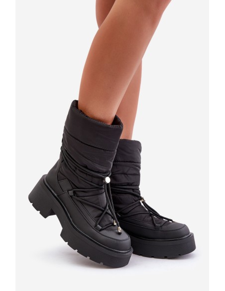 Women's Snow Boots On Platform And Flat Heel Black Seandriel