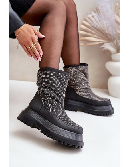 Embellished Snow Boots On Platform And Flat Heel Black Avivina