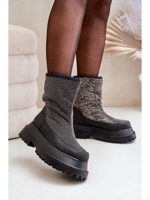 Embellished Snow Boots On Platform And Flat Heel Black Avivina 2