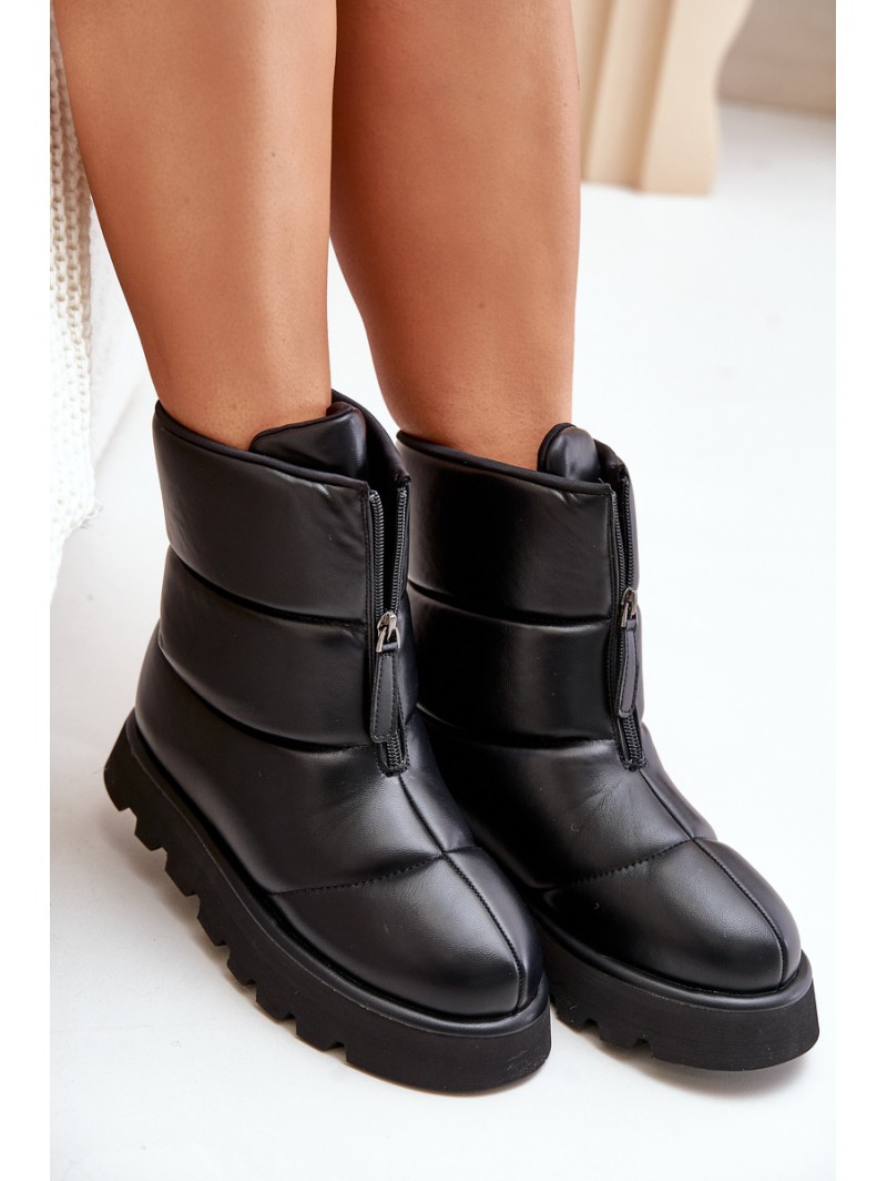 Snow boots on platform with zipper eco leather black Resisia