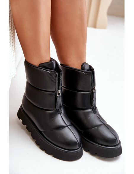 Snow boots on platform with zipper eco leather black Resisia