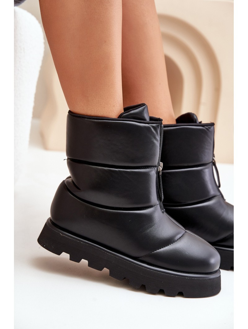 Snow boots on platform with zipper eco leather black Resisia