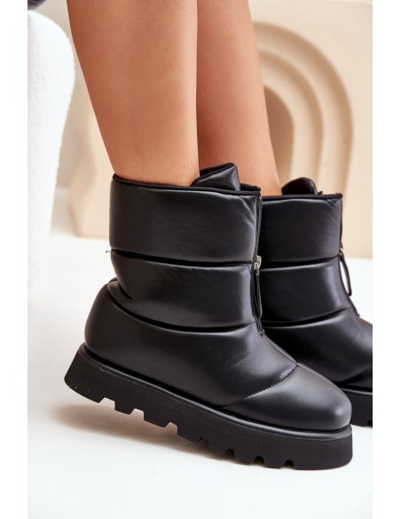 Snow boots on platform with zipper eco leather black Resisia